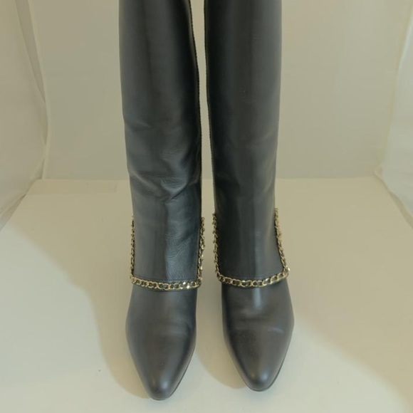 Chanel black leather knee high boots 39,5 g chain - Picture 5 of 16